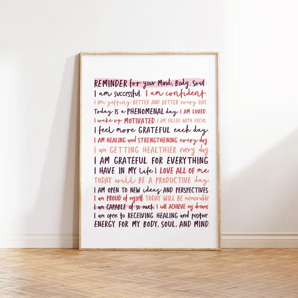Daily Affirmations Art Print for Teen Girl Room