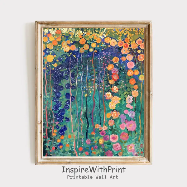 Colorful Flower Landscape Painting, Floral Art Print