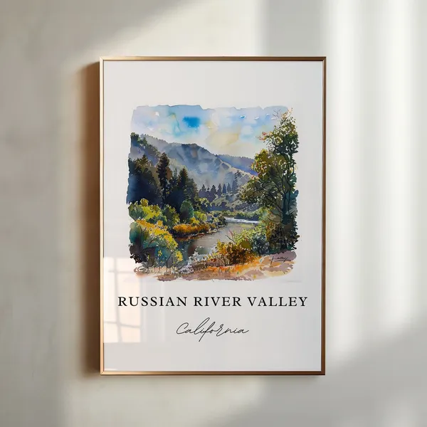 Russian River Valley Watercolor Art Print, Sonoma
