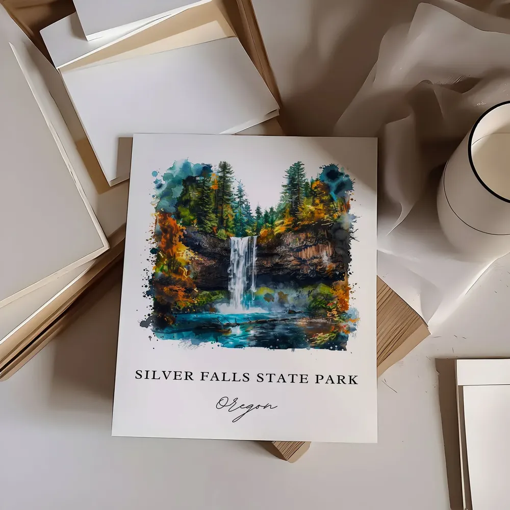 Silver Falls State Park Watercolor Travel Poster - Image 6