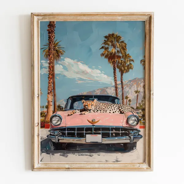 Cheetah Girly Retro Palm Springs Poster Print