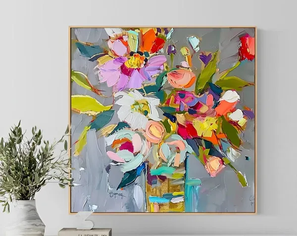Abstract Flower Oil Painting, Floral Vase Art Print
