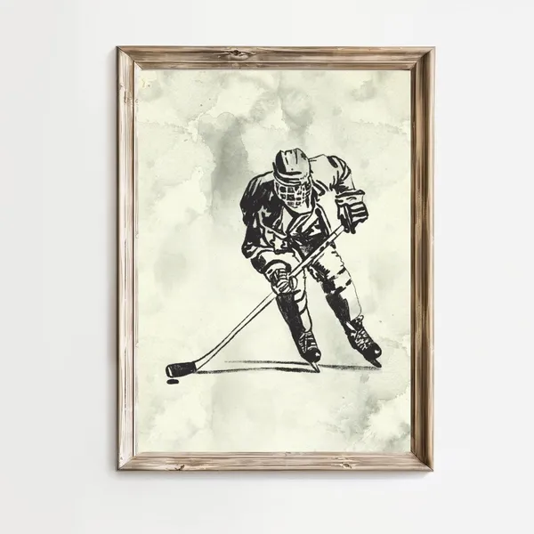 Vintage Hockey Player Nursery Decor Art Print