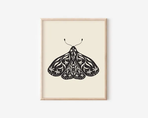 Folk Art Moth Floral Botanical Art Print