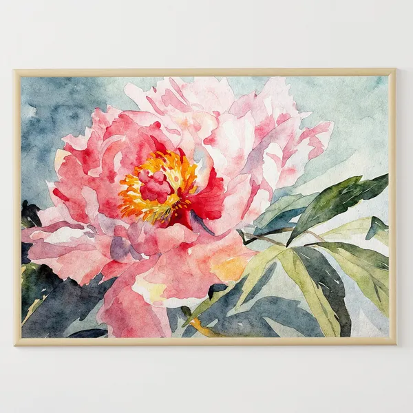 Peony Watercolor Art Print, Botanical Flower Poster