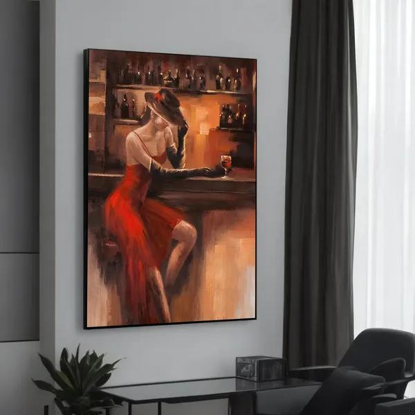 Elegant Lady In Red, Vintage Glamour Art Print