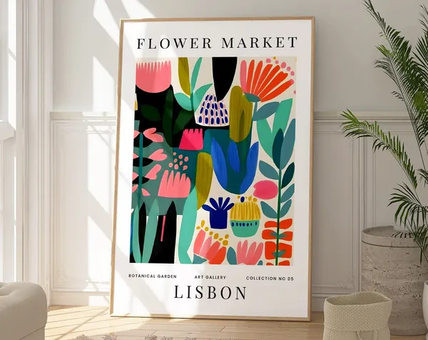 Lisbon Flower Market, Minimalist Botanical Art Print