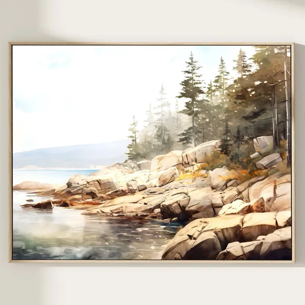 Acadia National Park Watercolor Art Print, Maine Coast