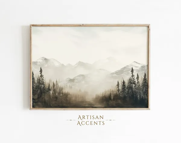 Vintage Mountains Rural Oil Painting Art Print