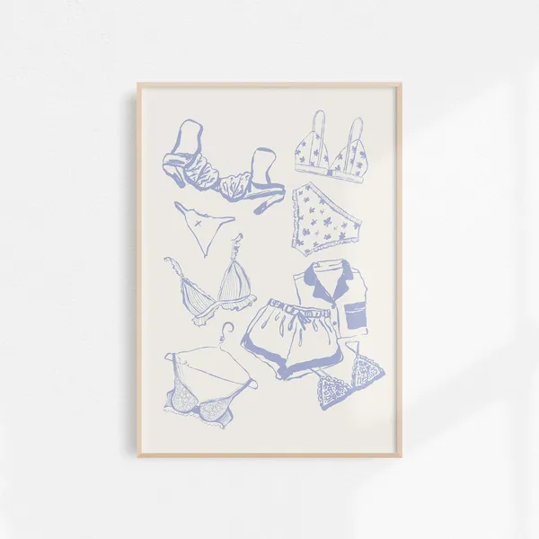 Blue Laundry Print, Coquette Room Decor Art Print