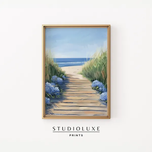 Beach Hydrangea Painting, Coastal Art Print