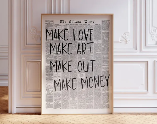 Retro 70s Typography Art Print, Black and White