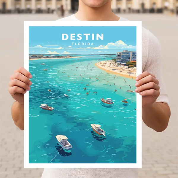 Destin Florida Travel Poster, Coastal Wall Art Print