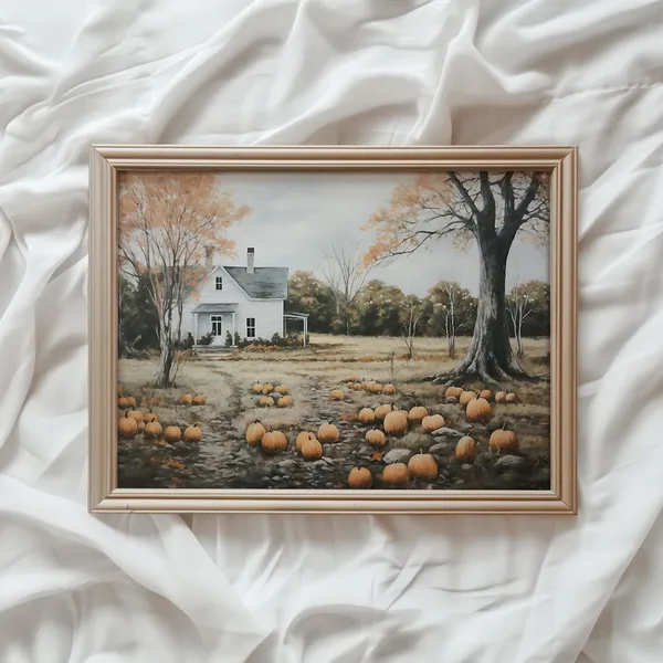 Fall Farmhouse Pumpkin Art Print, Autumn Decor