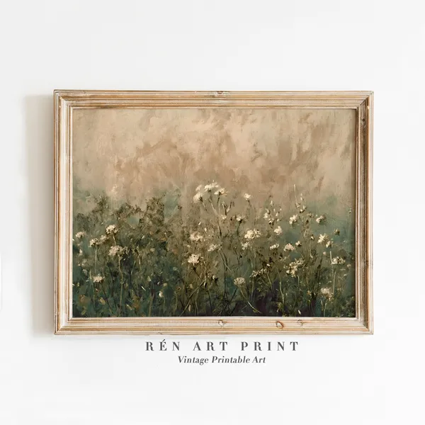 Antique Wildflower Painting, Vintage Farmhouse Print