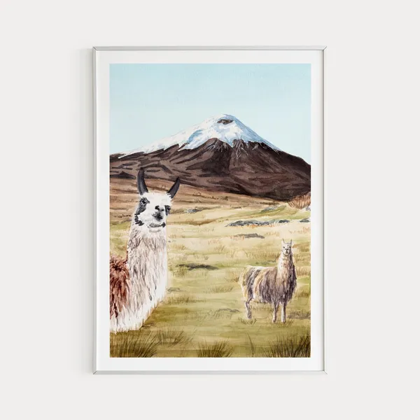 Cotopaxi Volcano Ecuador Watercolor Travel Poster