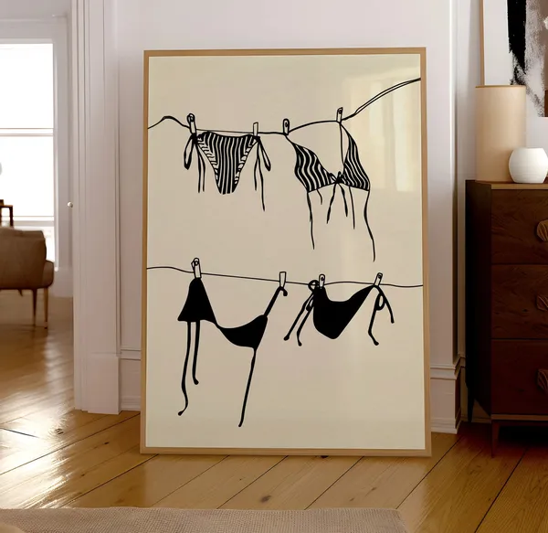 Bikini Girl Laundry Retro Wall Art Print