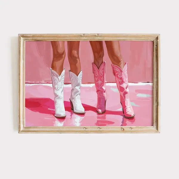 Pink And White Cowgirl Boots Retro Country Glam Art Print