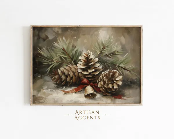 Christmas Pinecones Oil Painting Holiday Art Print