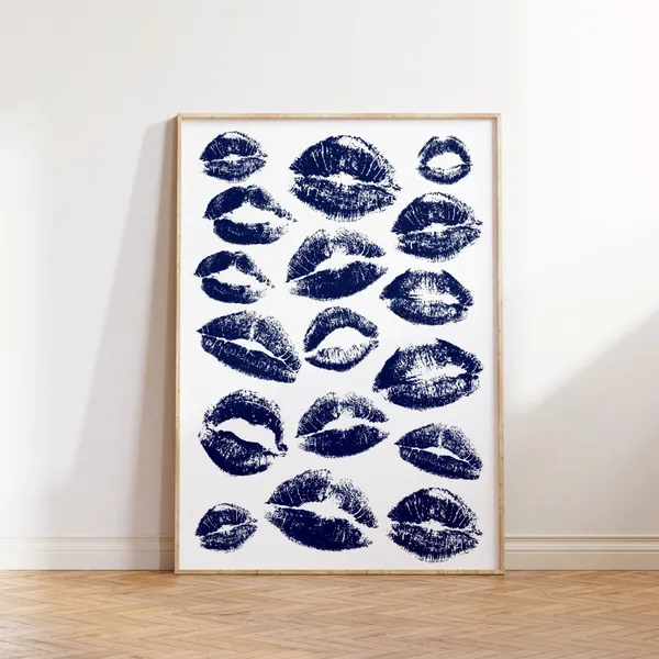 Kiss Lips Print, Preppy Dorm Fashion Wall Art