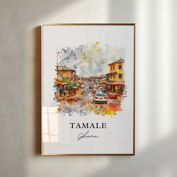 Tamale Ghana Watercolor Travel Poster, Housewarming