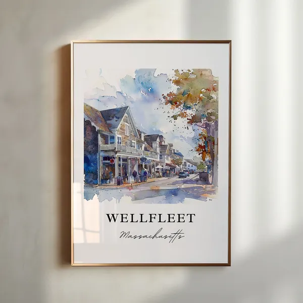 Wellfleet, MA Watercolor Travel Poster, Cape Cod Art