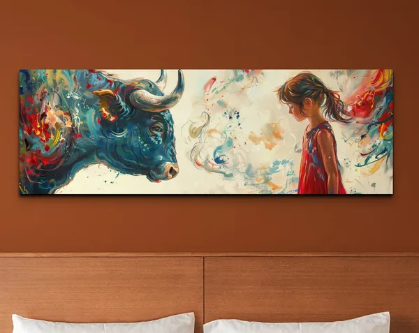 Abstract Girl vs Bull Colorful Wall Art Print