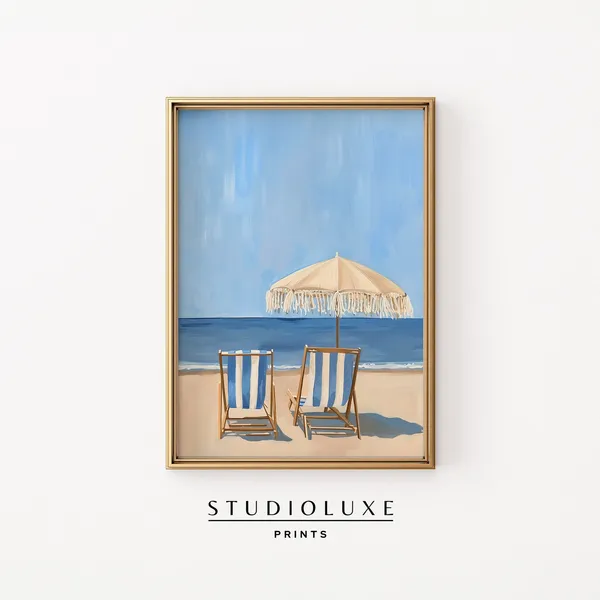 Beach Chairs Painting, Coastal Wall Art Print