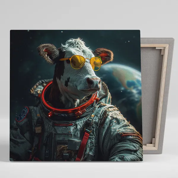 Cosmic Cow Astronaut Poster, Whimsical Animal Art