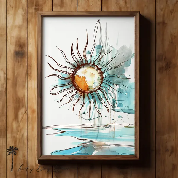 Vintage Sun Artwork, Coastal Sunset Art Print