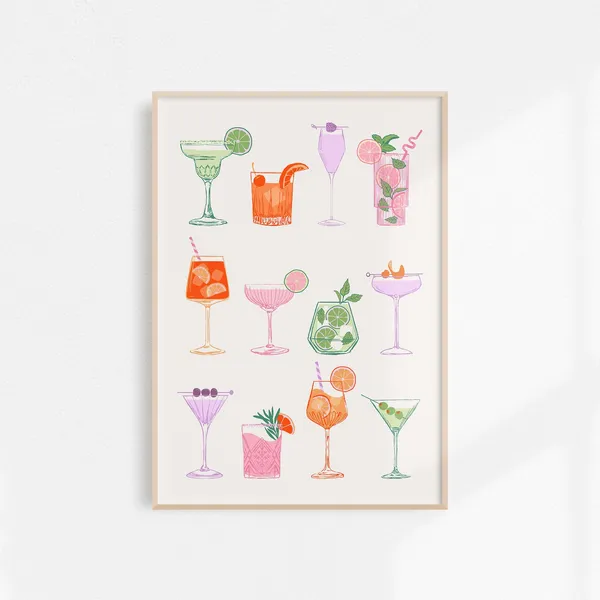 Aesthetic Cocktail Poster, Cute Bar Cart Art Print