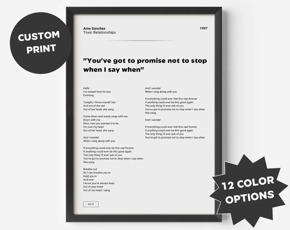 Custom Song Poster, Minimalist Lyric Art Print
