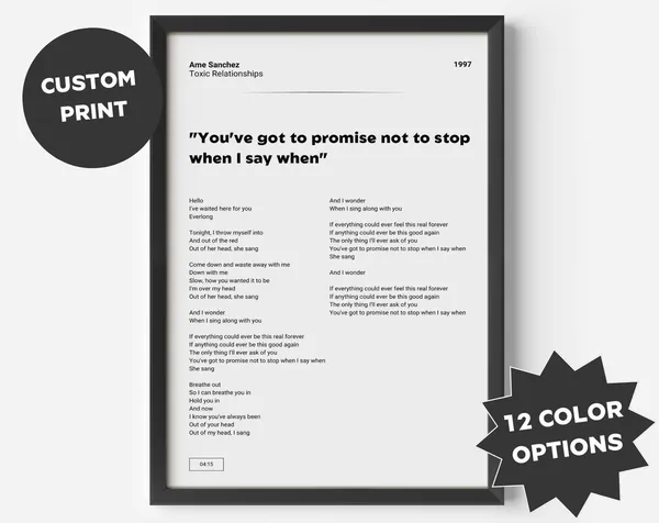 Custom Song Poster, Minimalist Lyric Art Print