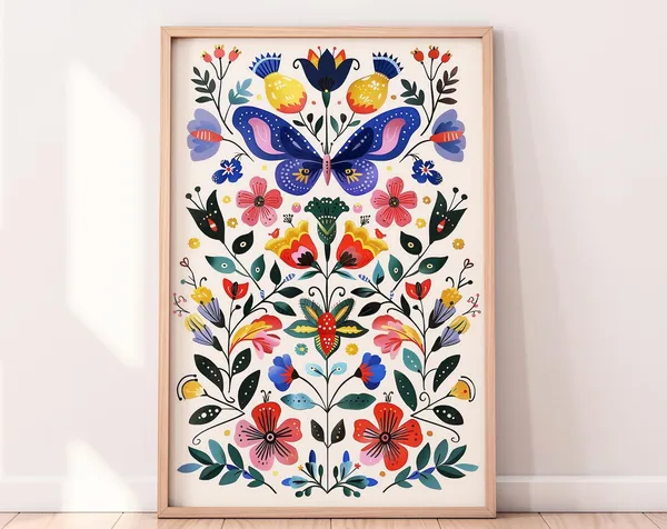 Folk Art Floral Nordic Pattern Art Print