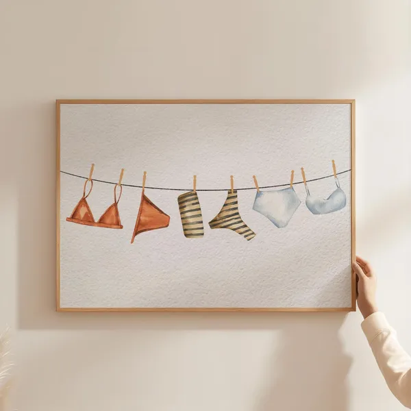 Bathing Suits Clothesline Vintage Beach Bathroom Art Print