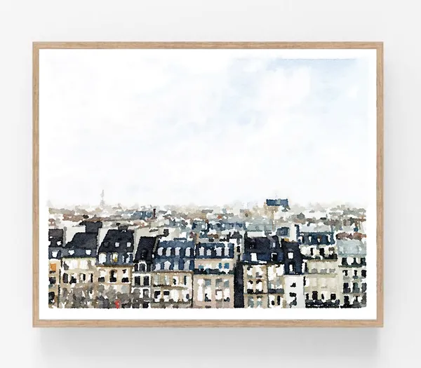 Paris France Buildings Street Neutral Watercolor Art Print