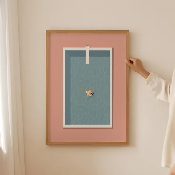 Retro Pink Swimming Pool Woman Floating Art Print