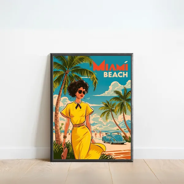 Miami Vintage Travel Poster, Florida Wall Art Print