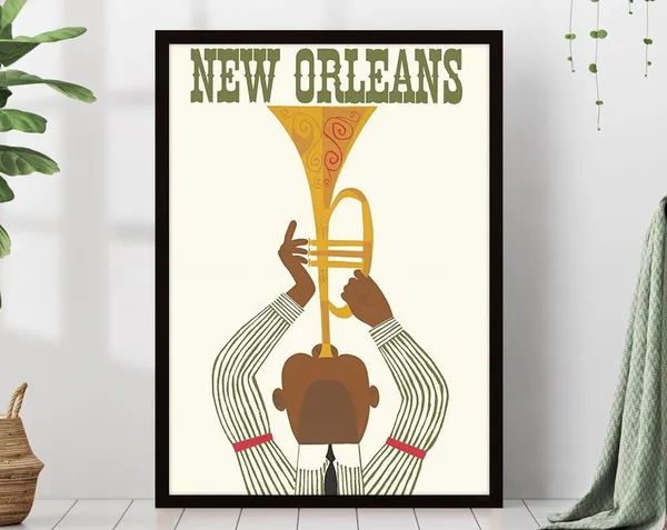 New Orleans Travel Poster, Jazz Blues Retro City Poster