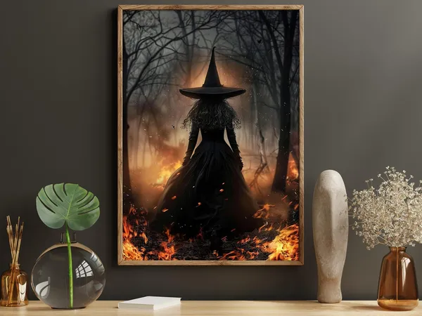 Dark Fire Witch Halloween Poster Print