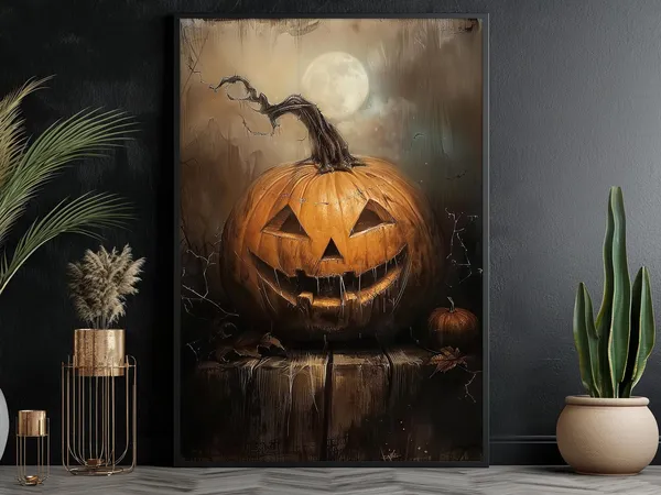 Vintage Pumpkin Halloween Art Print, Dark Decor