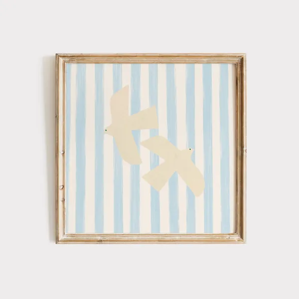 Blue Striped Dove Art Print, Cottage Nursery Decor