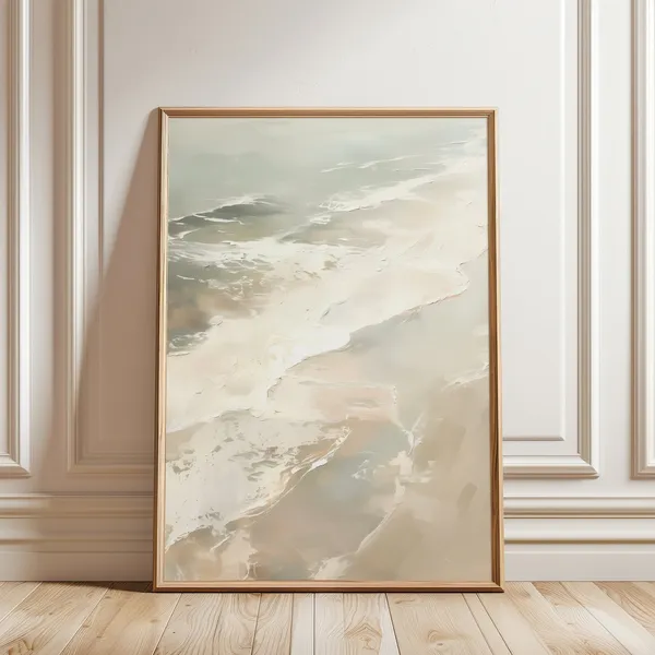 Neutral Ocean Waves Art Print, Beige Coastal Minimalist