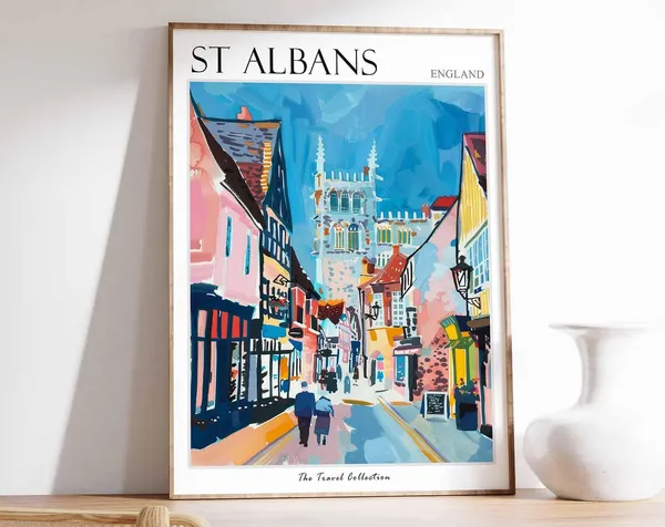 St Albans Travel Poster, England British Decor