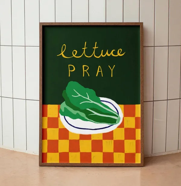 Lettuce Pray Christian Humor Retro Kitchen Art Print