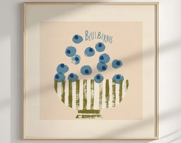 Blueberry Bowl Retro Kitchen Art Print