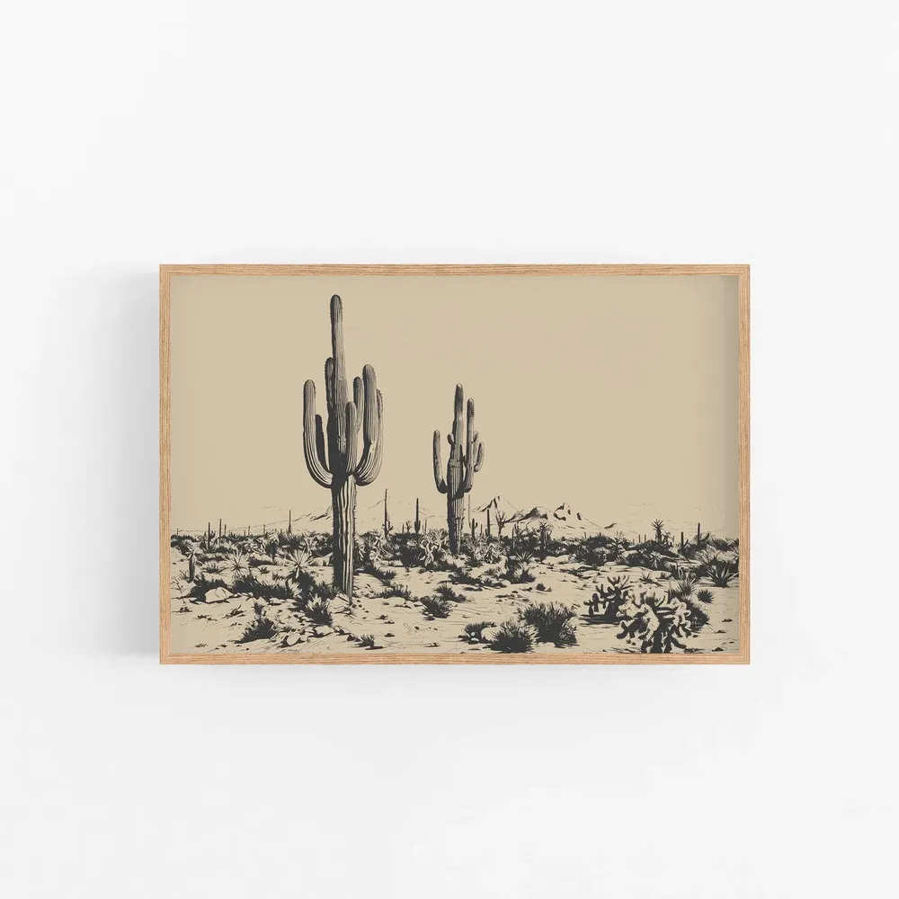Mexican Desert Cactus Art Print, Dark Landscape