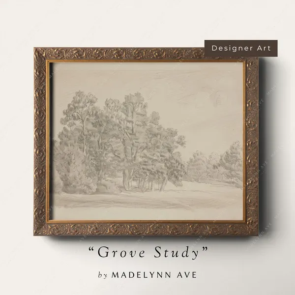 Grove Of Trees Neutral Vintage Landscape Sketch Art Print