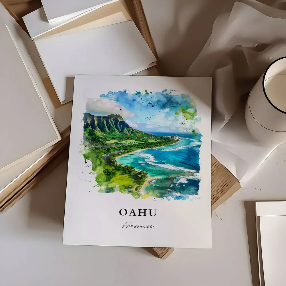 Oahu Hawaii Watercolor Honolulu Travel Poster Print - Image 6