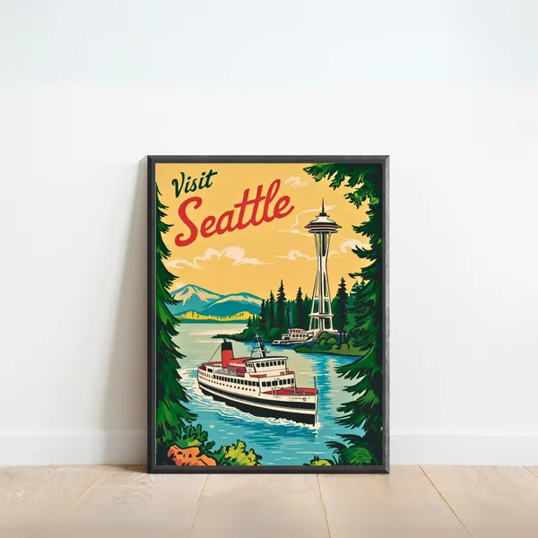 Seattle Vintage Travel Poster, Washington Art Print
